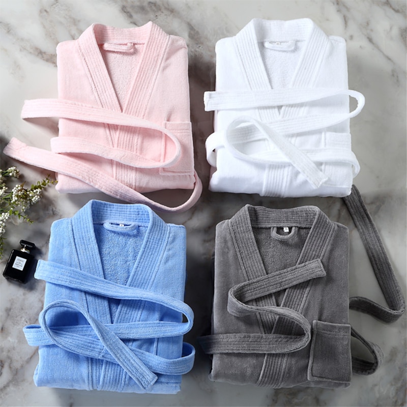 100% Cotton Women Bathrobe Solid Terry Dressing Gown Ladies Kimono Spring Autumn Unisex Absorb Water Bath Robe For Female 2022