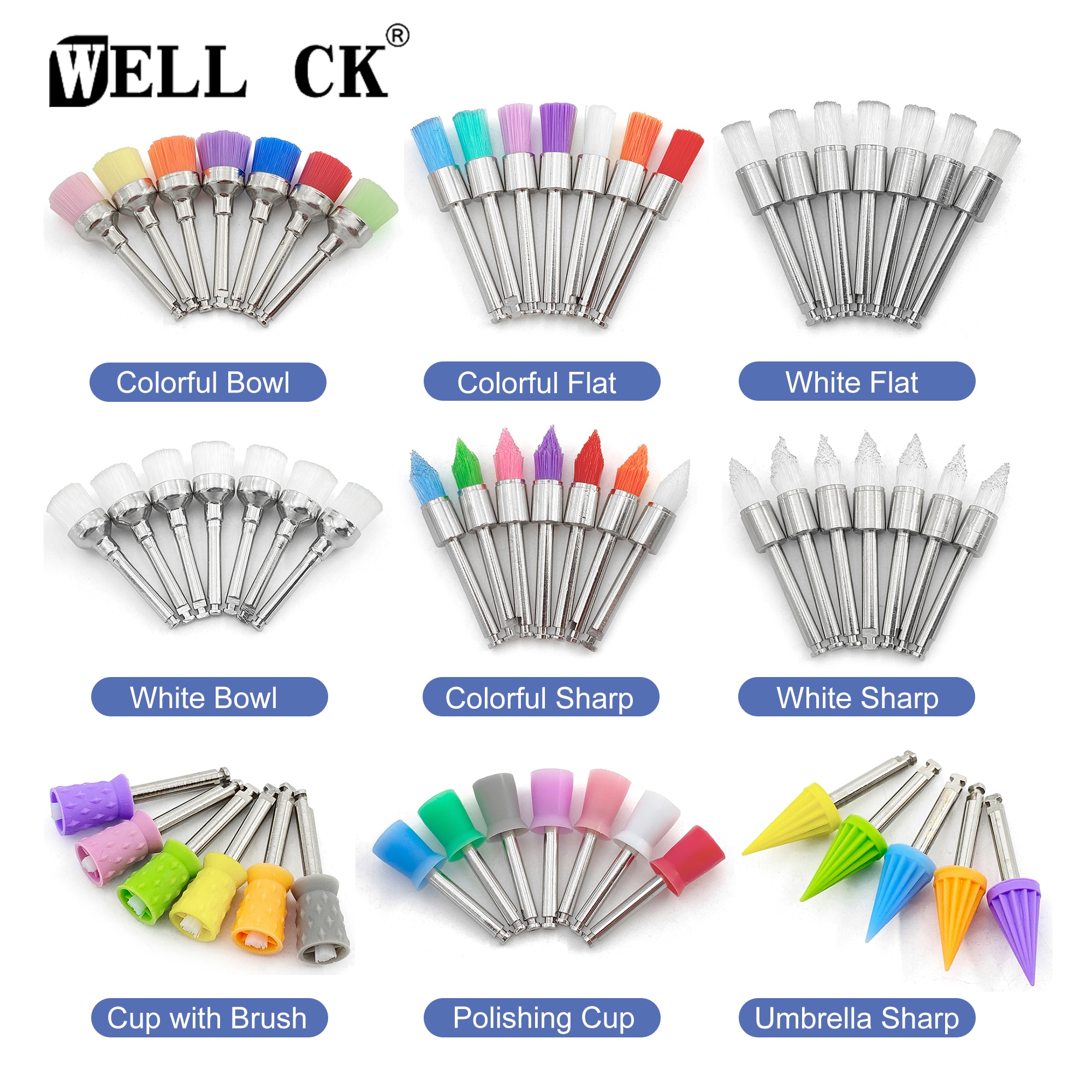 100pcs/Box Disposable Dental Polisher Nylon Bristle Brush Polishing Polisher Cup Teeth Whitening Prophy Brushes Dentist Tools