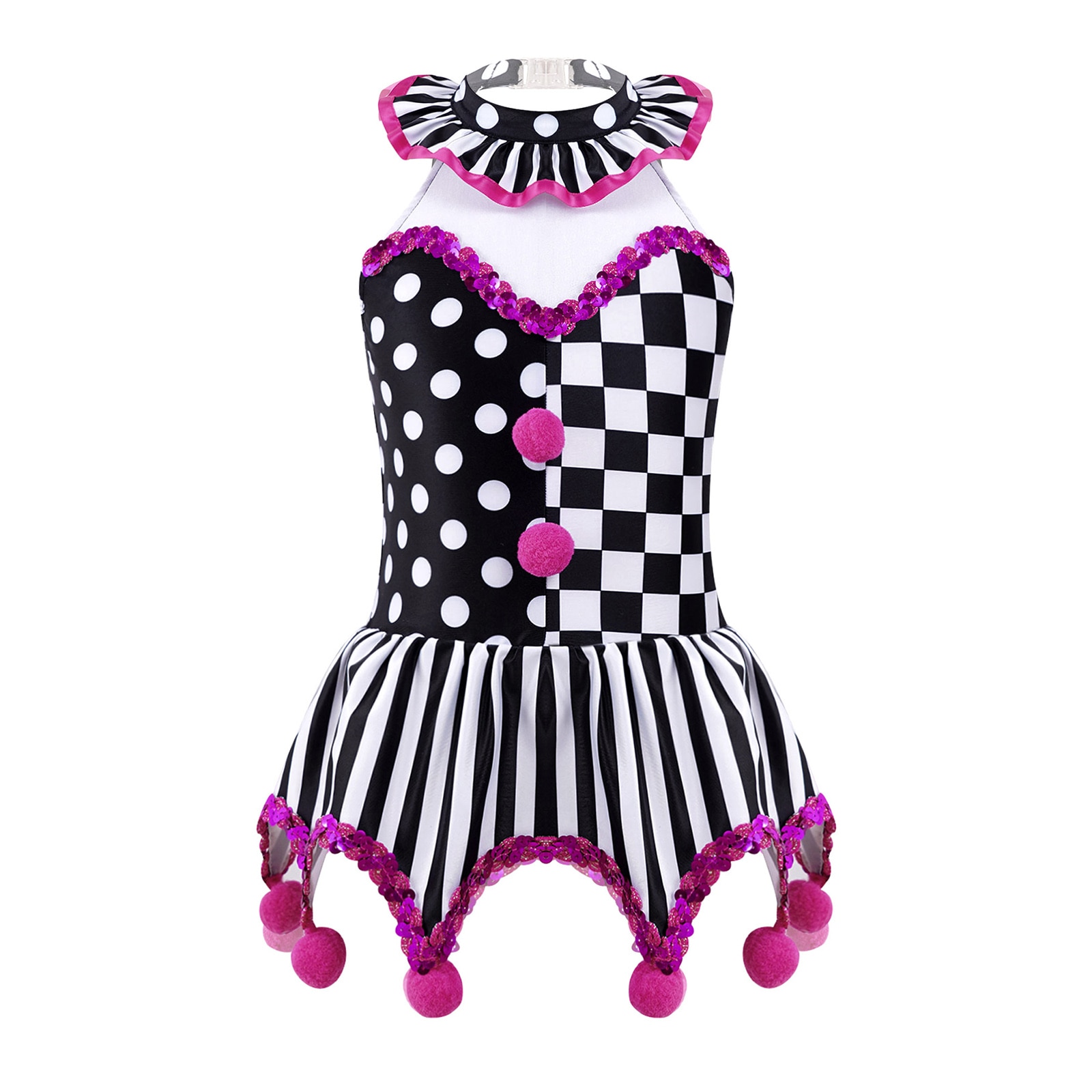 Kids Girls Circus Clown Joker Costume Halloween Cosplay Costume Dress Up for Circus Dance Leotard Stage Performance Fancy Dress