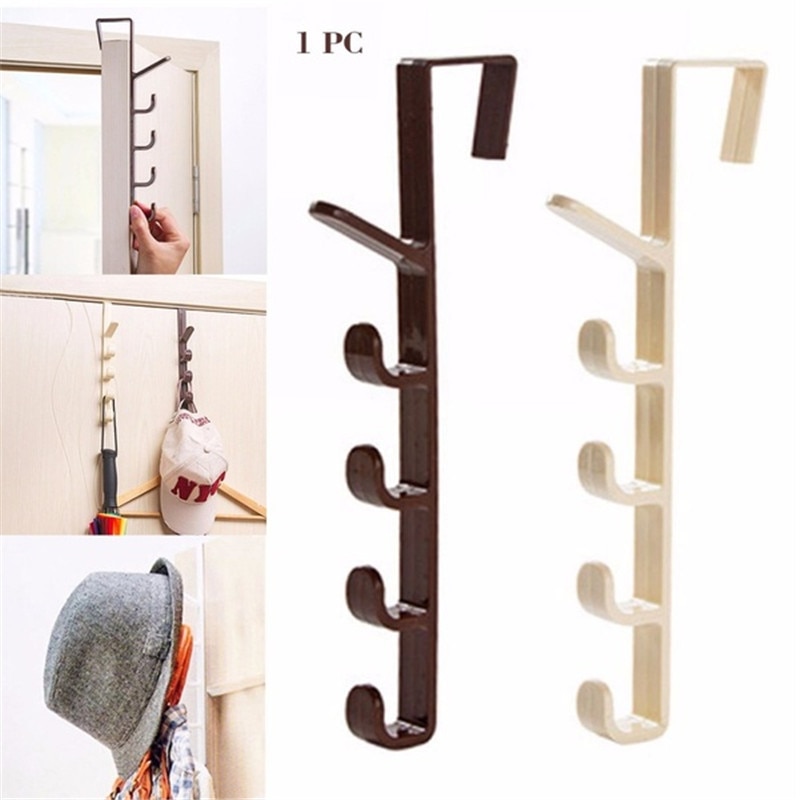 Hooks Over The Door 5 Hooks Home Bathroom Organizer Rack Clothes Coat Hat Towel Hanger New Bathroom Kitchen Accessories Holder