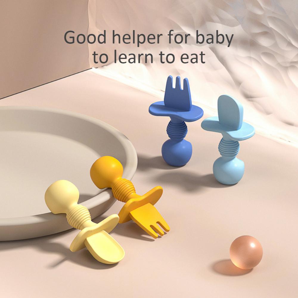 2PCS Silicone Spoon Fork Set Baby Utensils Wholesale Toddler Training Learn To Eat Tableware Feeding Scoop For Auxiliary Food