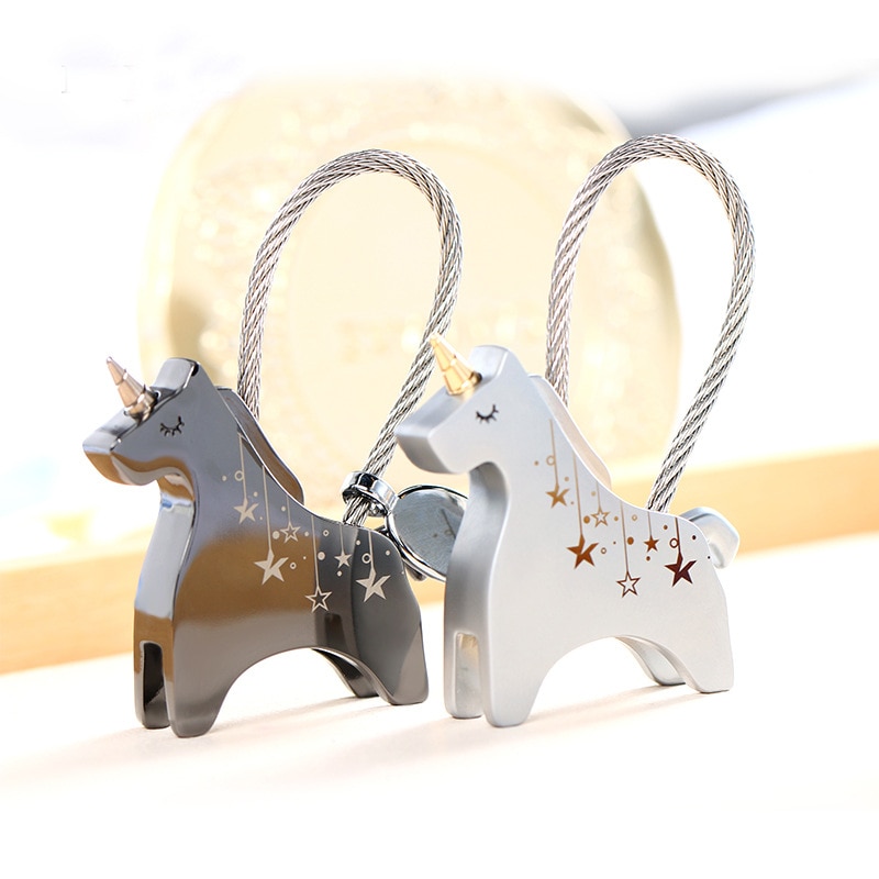 Stainless Steel Couple Keychain, Animal Pattern Unicorn Cute and Beautiful Keychain Bag Pendant Car Keyring