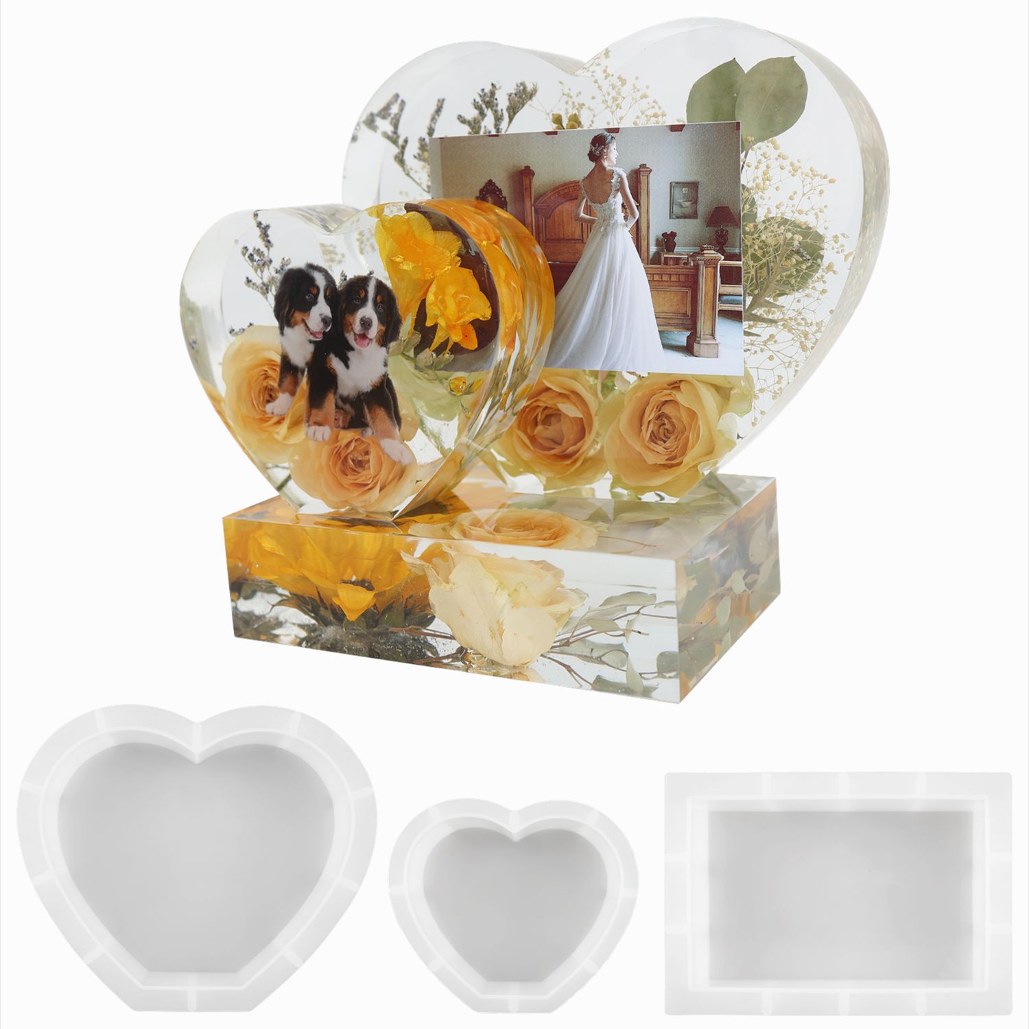 Large Heart Silicone Molds for DIY Wedding Bouquet Keepsake Resin Cube Flowers Preservation Gift Resin Molds Hand Make Resin Art