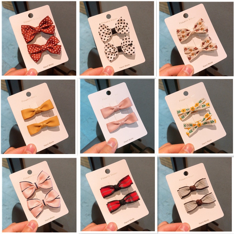2pcs Small Tie Bows korean Haipins for Baby Girl Floral Fabric Bow Hairpin All-match Edge Clips Baby Hair Accessories Baby Gift