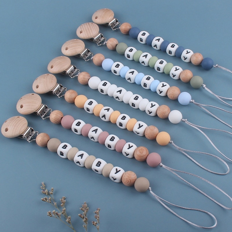 Baby Pacifier Clip Silicone Beech Beads Soothie Teething Toy Pacifiers Chain G99C
