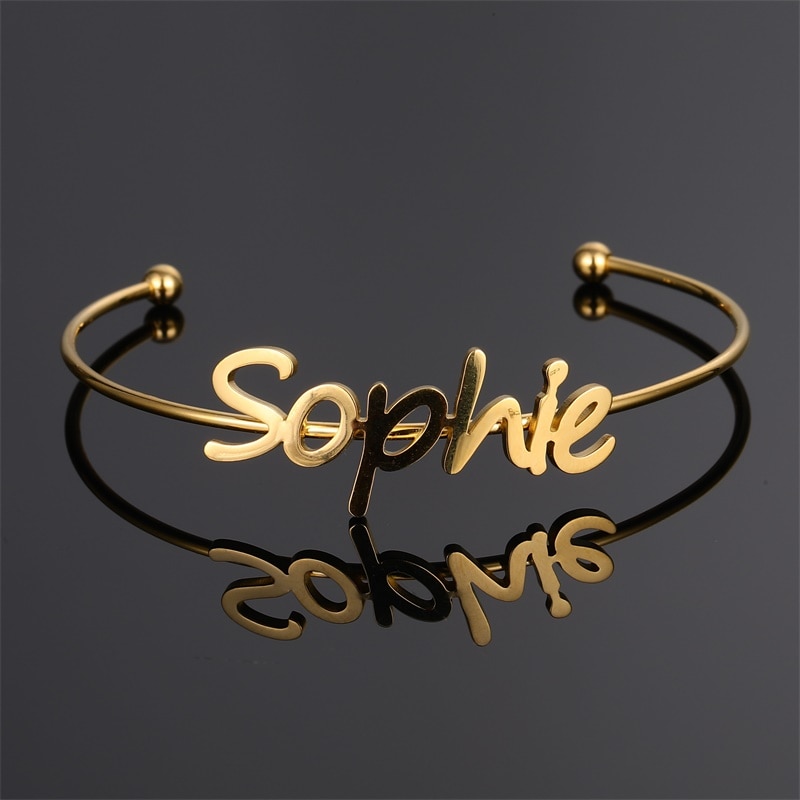 Custom Name Cuff Bracelets & Bangles Bohemian Gold Color Nameplate Open Bracelets for Women Stainless Steel Jewelry Wholesal