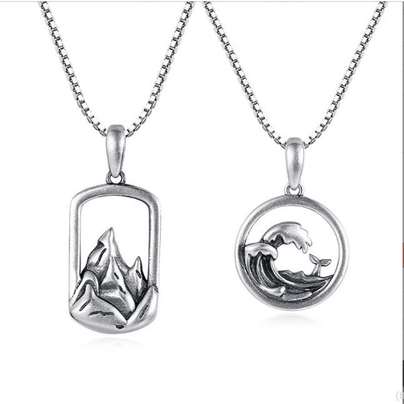 New Fashion Couple Necklaces For Lover' Anniversary Gift Tide Mountain Ocean Pendant Women Men 925 Sterling Silver Necklace