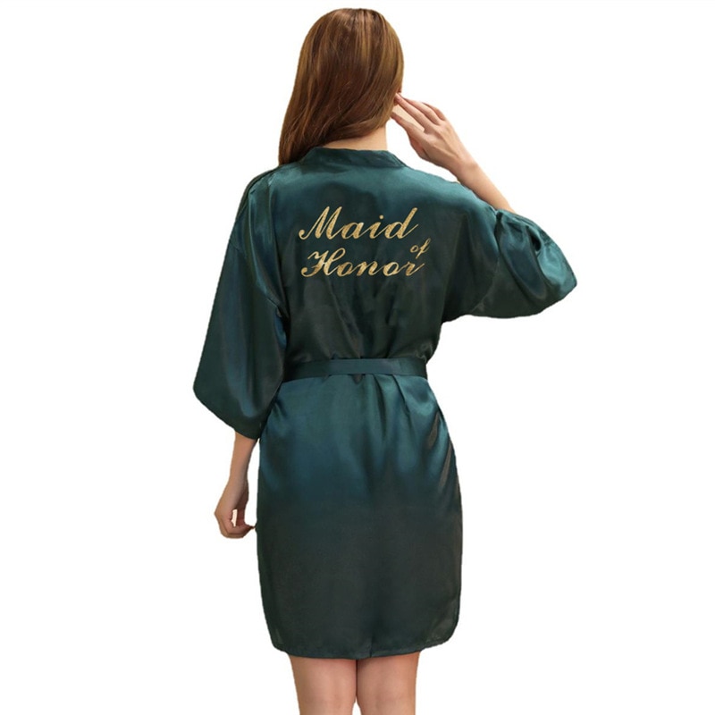 Maid of Honor Wedding Robe Sexy Mini Half Sleeve Bathrobe Home Dress Thin Soft Satin Nightgown Lingerie Casual Sleepwear
