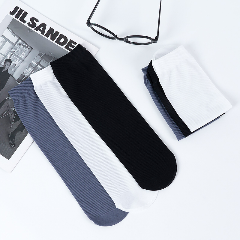 5Pairs/Lot Pack Men's Socks Spring Summer Thin Solid Color Business Black Casual Long Socks Male White Adult Breathable Soc