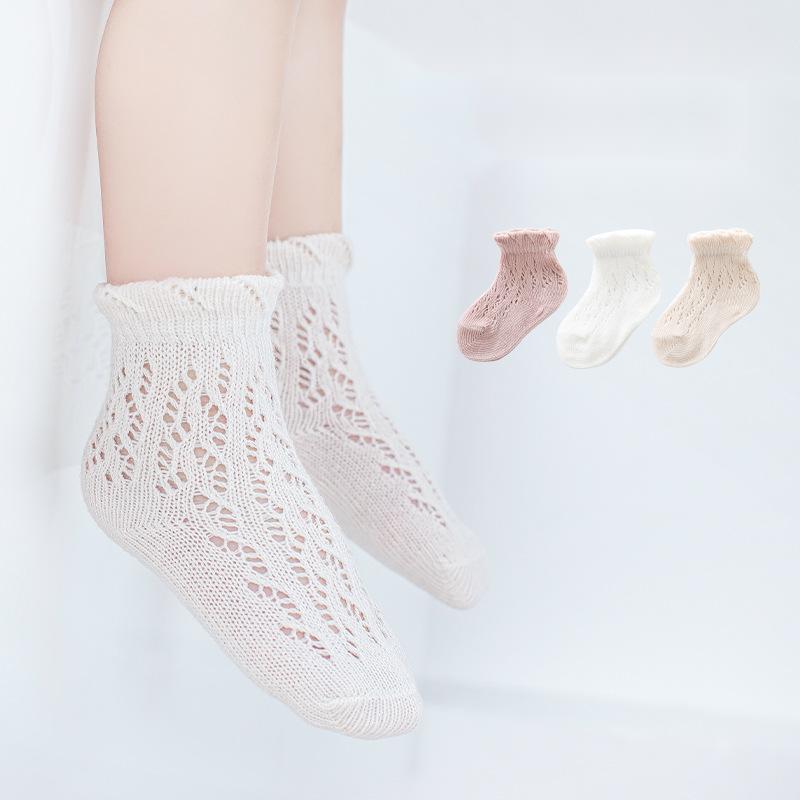 3Pairs Spanish Spring Summer Baby Girls Socks Newborn Infant Kids Cute Hollow Socks Toddler girl Princess Cotton Sock For1-6 Yrs