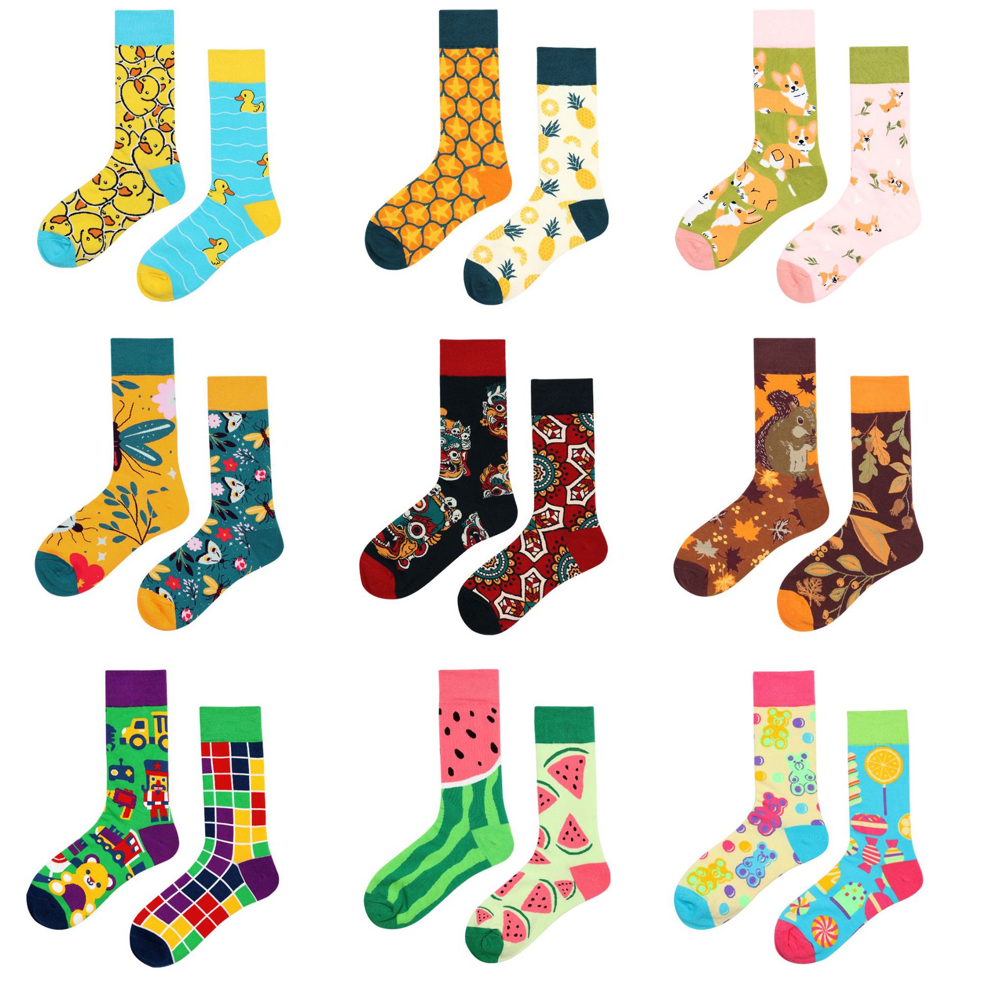 Original new AB women's socks asymmetric creative cartoon personality couple long tube cotton socks sports fashion men&apos