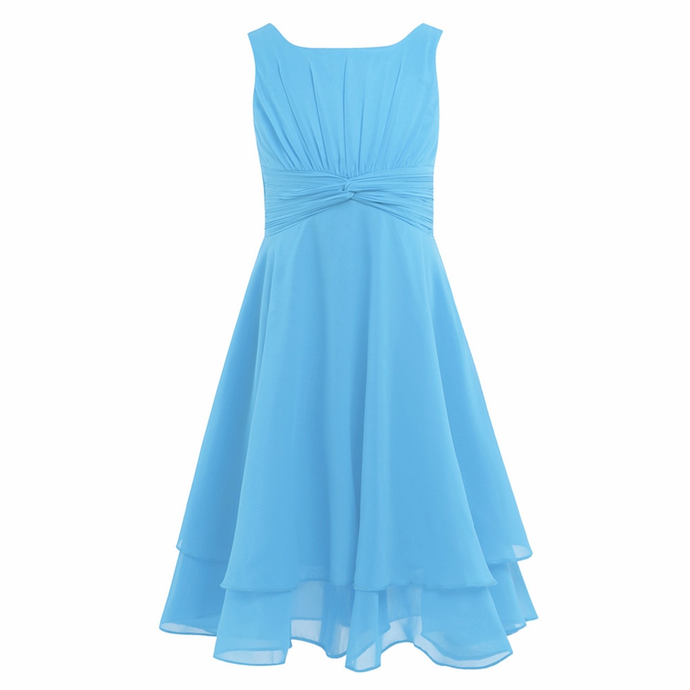 Kids Girls Elegant Chiffon Ruched Party Dress Sleeveless Solid Princess Dress for Wedding Bridesmaid Birthday Prom Pageant