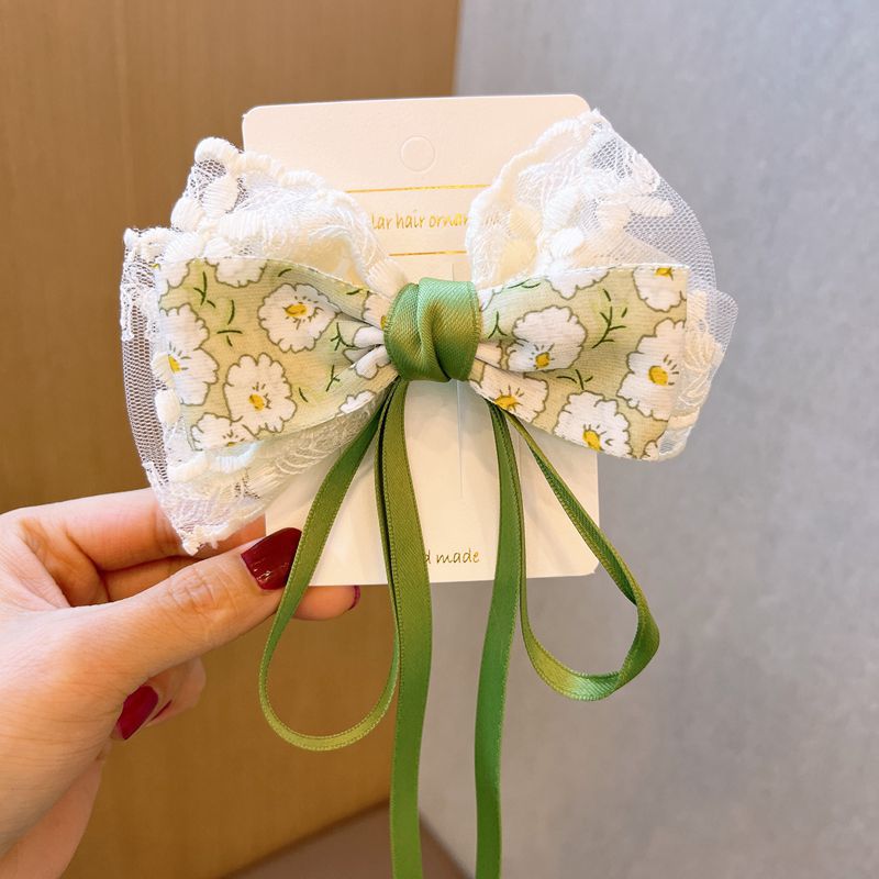 1pc New Summer Cute Ribbon Hairpins for Children Korean Lace Big Tie Bows Flower Hair Pins Matcha Green Girls Hair Accessories