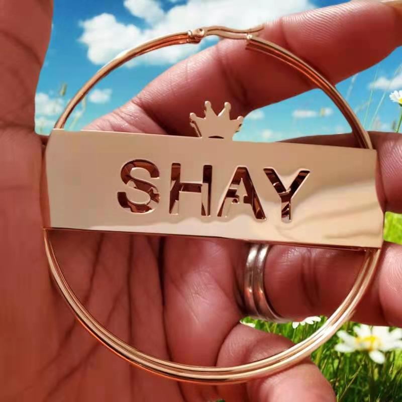 Stainless Steel Personalized Name Letter Earrings with Crown for Women Custom Name Circle Earrings Weddings Hoops Jewelry