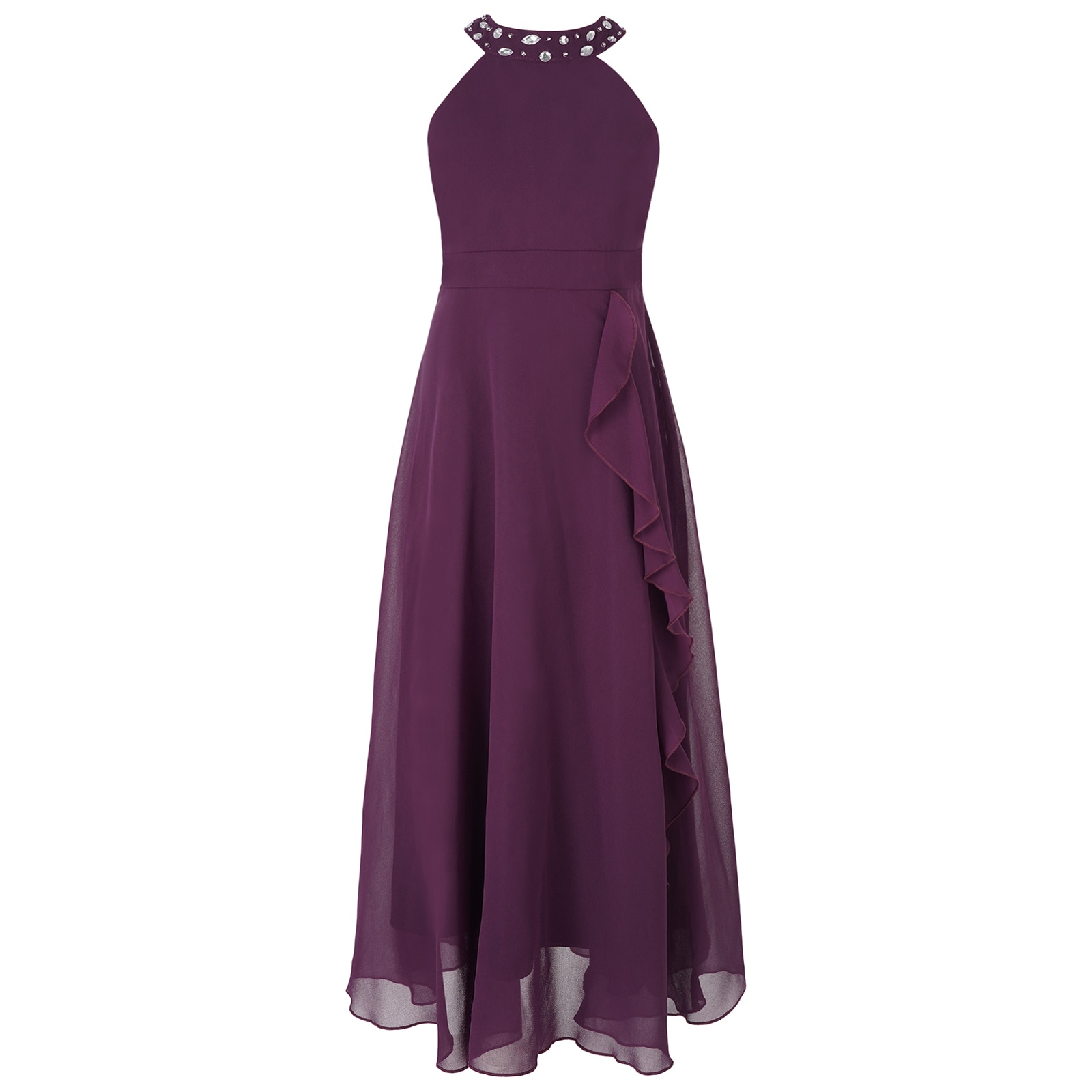 Kid Girls Elegant Ruffle Party Dresses Halter Sleeveless Chiffon Long Dress Birthday Wedding Bridesmaid Formal Dress Prom Gowns