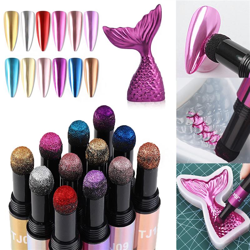 12 Colors Nail Art Glitter Mirror Powder Aurora Air Cushion Pen Mirror Powder DIY Epoxy Resin Powder Pigment Nail Decoration