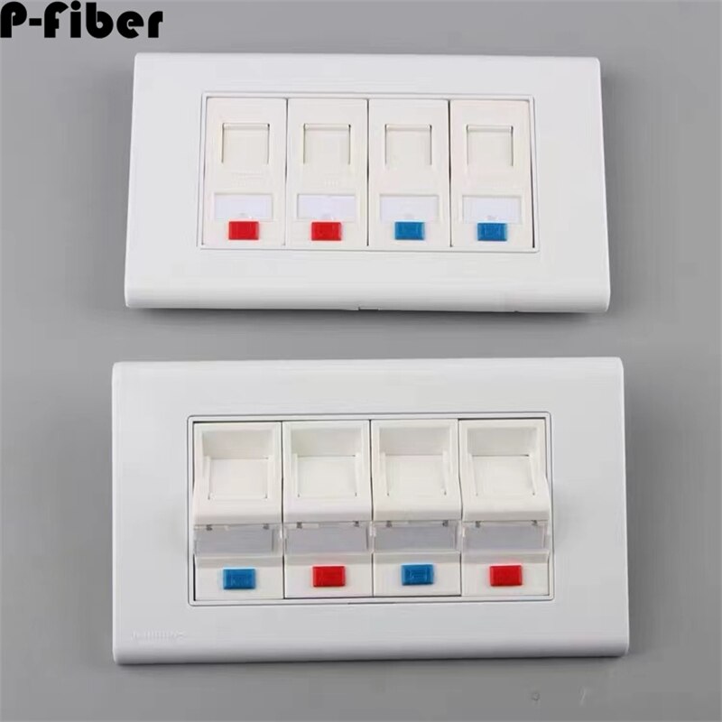 10pcs 4-port rectangular flat port 45 degree inclined port network telephone computer interface panel P-fiber