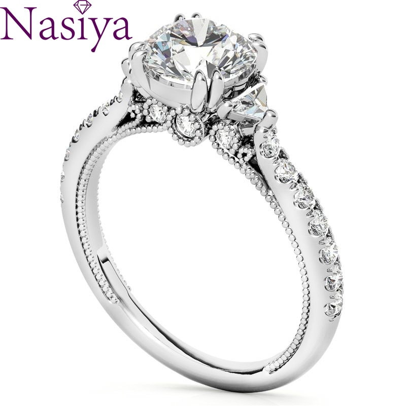 Luxury S925 Sterling Silver Ring Round 1ct Halo Moissanite Engagement Diamond Ring for Women Diamond Jewelry Wedding Rings