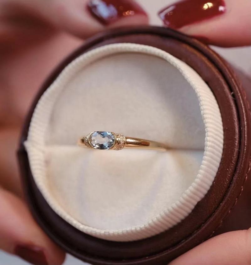 YULEM Natural Aquamarine Ring for Party 6mm*4mm Natural Aquamarine Silver Ring Solid 925 Silver Aquamarine Jewelry