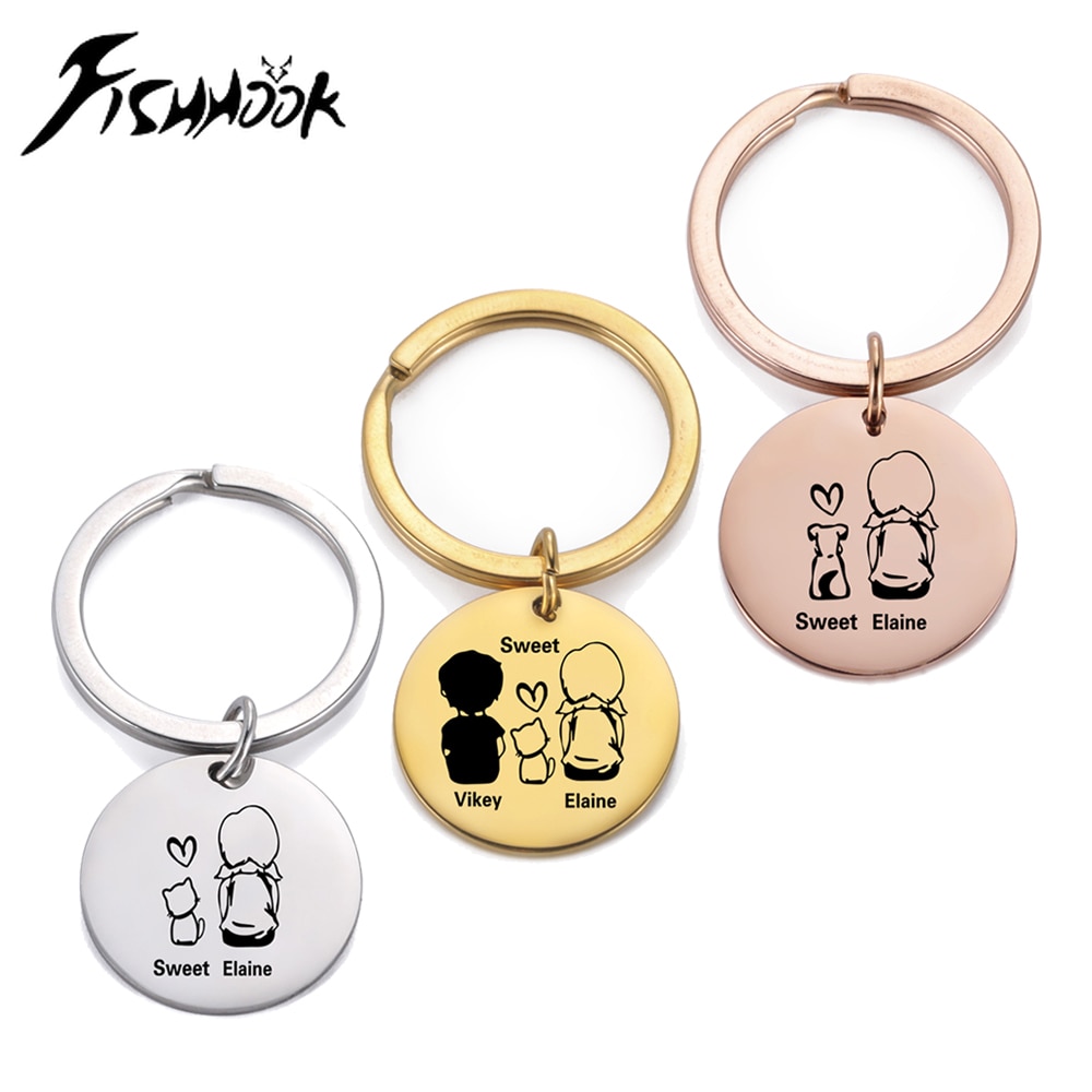Fishhook Personalized Keychain Name Custom Key Chain Ring Family Dog Cat Boy Girl Kid Child Gift For Women Man Stainless Steel