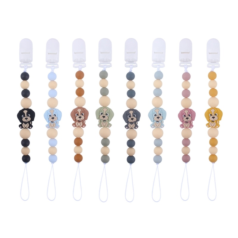 Cute Dog Silicone Pacifier Clip Teething Soothie Toy Teether Pacifiers Chain Holder for Baby Girls Boys Infant Appease G99C