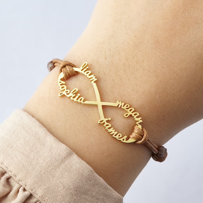 Personalized Custom Infinity Name Bracelet For Women Mom Adjustable Stainless Steel Bracelet With Kids Names Gift Mother Jewelry