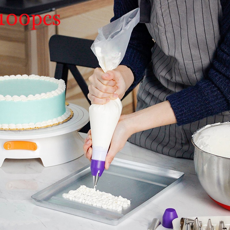 100Pcs Triangle Squeeze Bag Disposable Cake Cream Piping Bag Kitchen Cream Bags Baking Tools