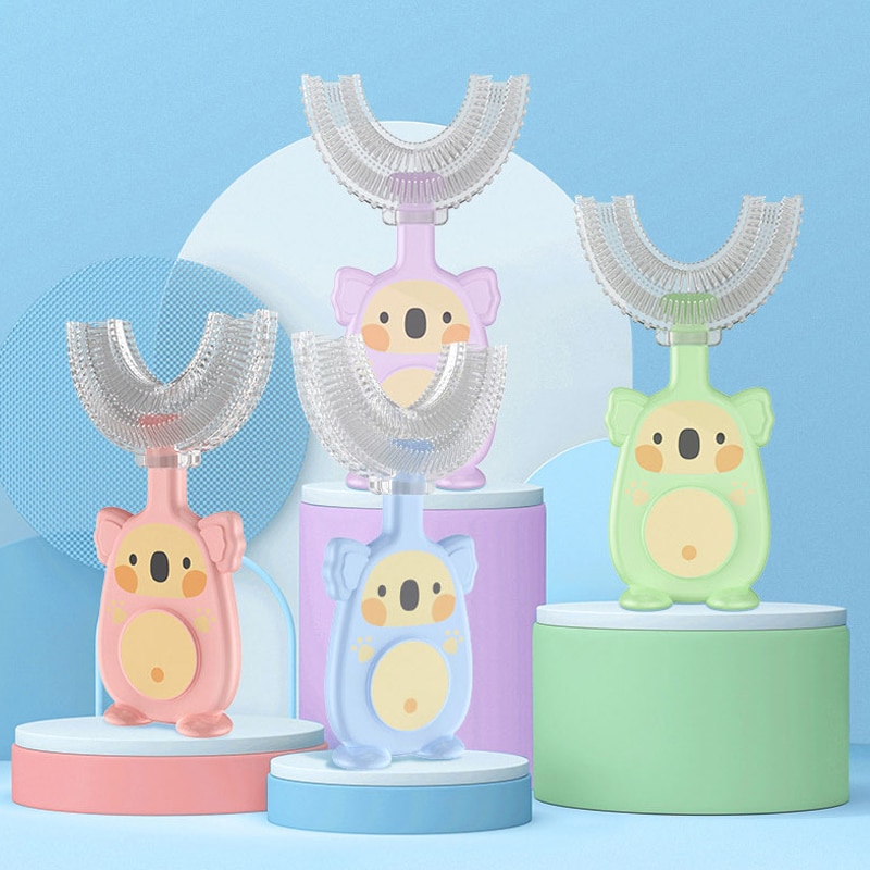 New Hot Children Smart 360 Degree U-Shape Manual Toothbrush Cartoon Pattern Tooth Brush For 2-12Y Kids With Soft Silicone Head