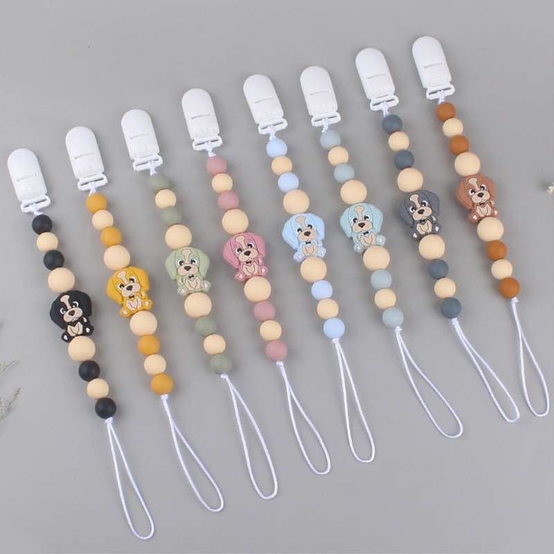 Cute Dog Silicone Pacifier Clip Teething Soothie Toy Teether Pacifiers Chain Holder for Baby Girls Boys Infant Appease Present S