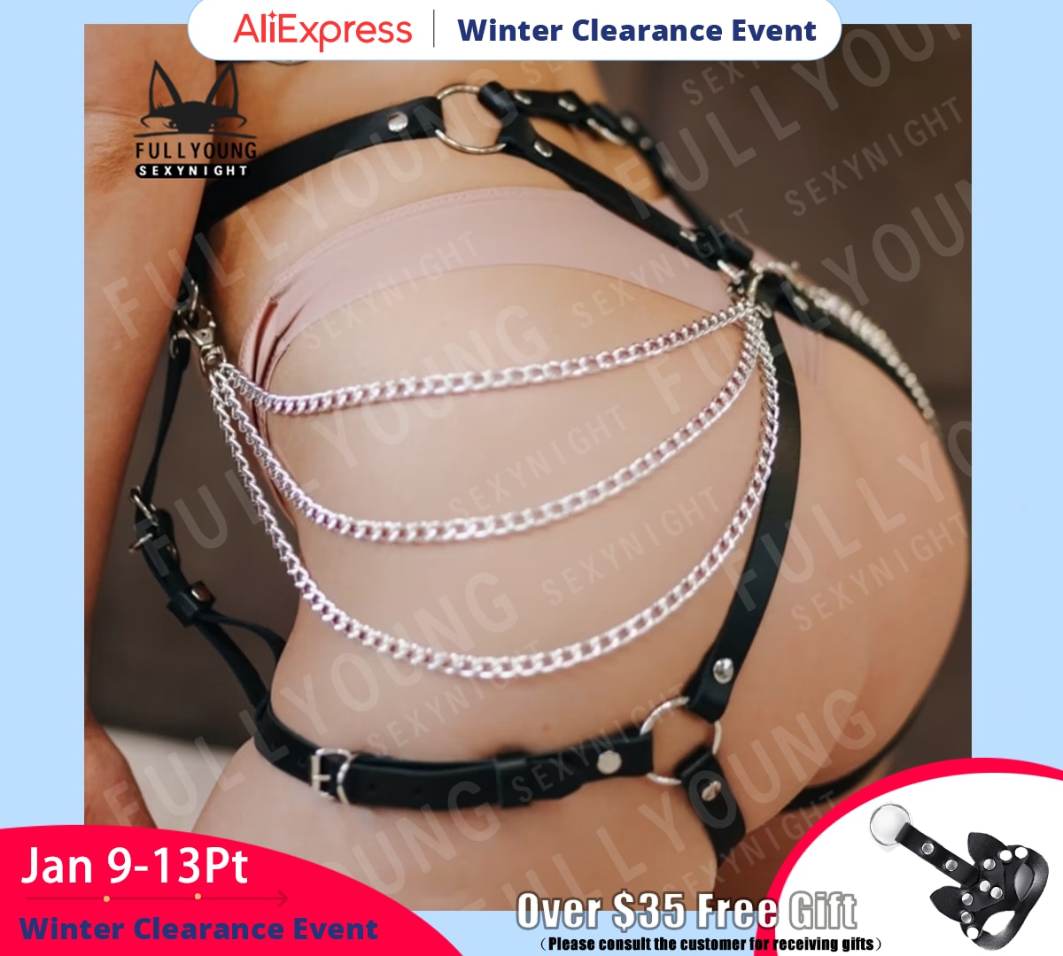 Sexy Black Women PU Leather Harness Fetish Lingerie Harness Body Bondage With Chain Garter Belt Gothic Thigh Sword Belt Seks