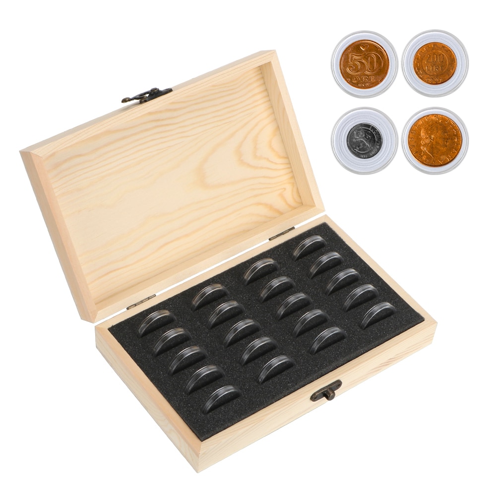 20/30/50/100PCS with Adjustment Pad Adjustable Antioxidative Wooden Commemorative Coin Collection Case Coins Storage Box