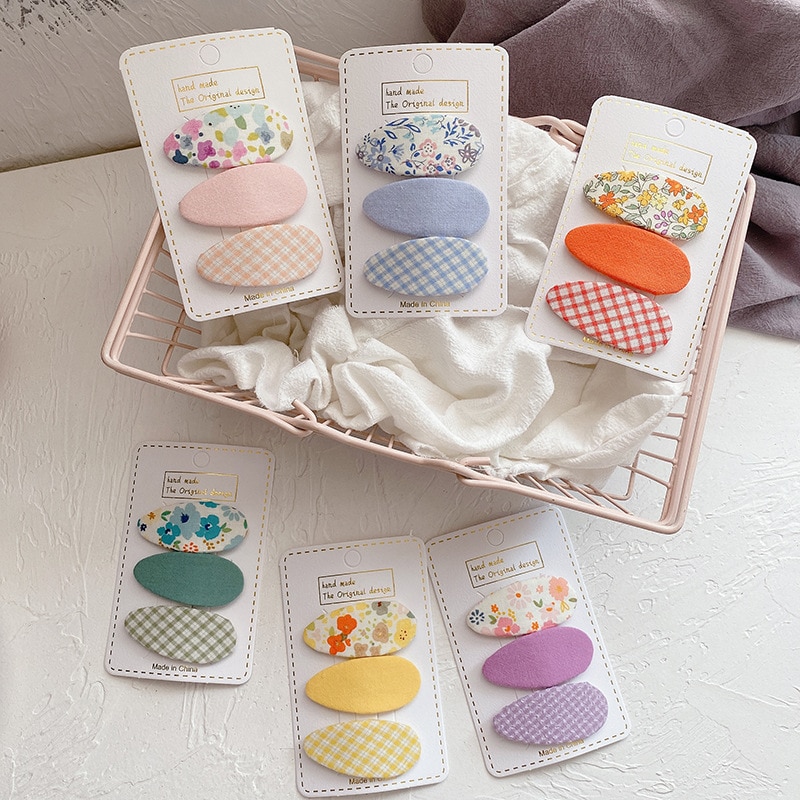 3 Pcs Candy Color Baby Hairpins Sweet Girls Hair Clip Headband Kids Cute Floral Print Metal Fashion Hair Accessories Ornaments