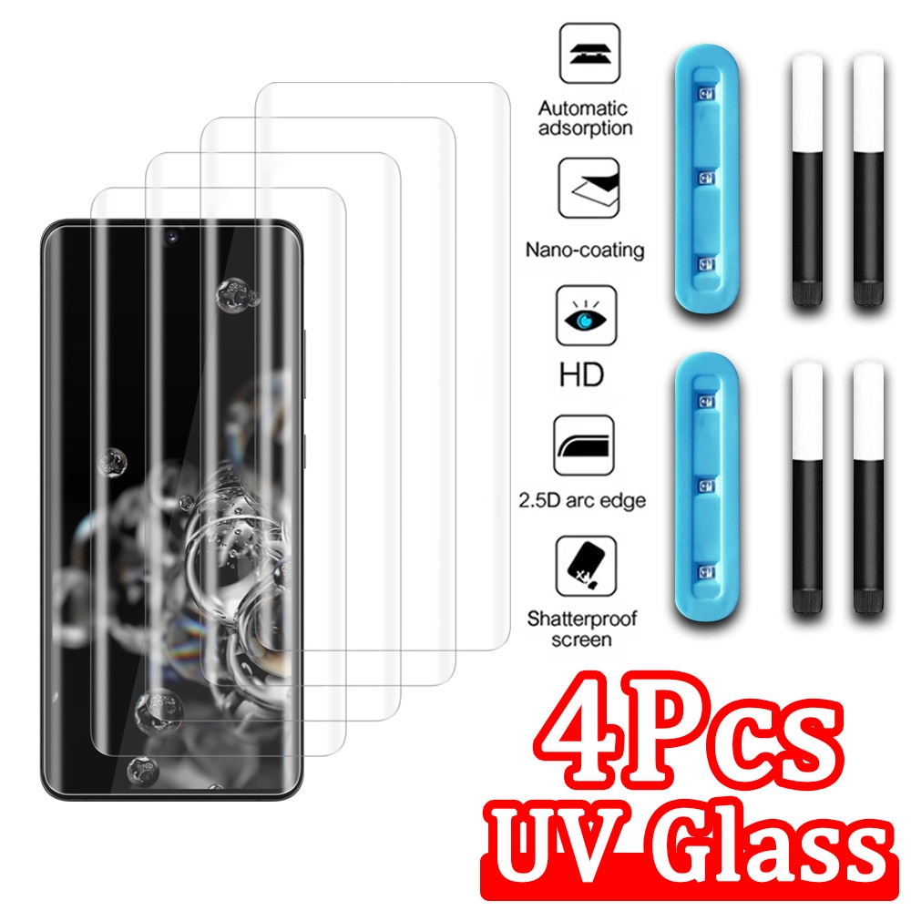 4Pcs UV Tempered Glass For Samsung Galaxy S22 S21 S20 S10 S9 S8 Screen Protector Note20 Note10 S 22 Ultra 21 Note 20 10 9 8 Plus