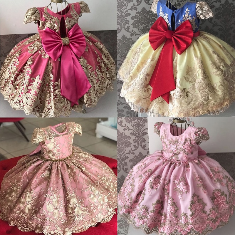 Girls Princess Party Dresses Lace Embroidery Elegant Ball Gown Children Wedding Birthday Evening Ceremony Kids Dresses Gala