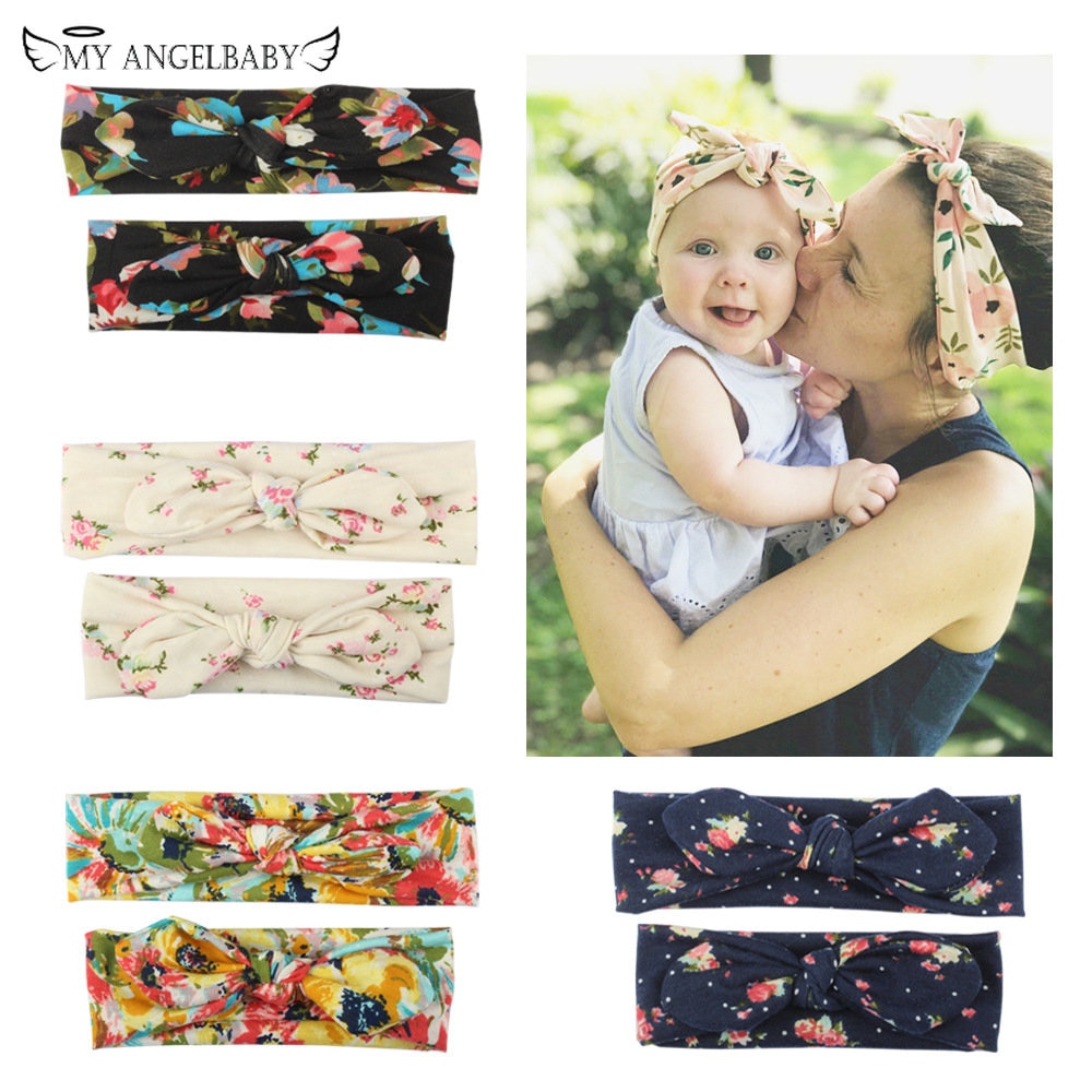 Mom Mother & Baby Headband Baby Girl Bow Hair Band Mom Daughter Rabbit Ears Turban Parent-Child Print hair Accessories