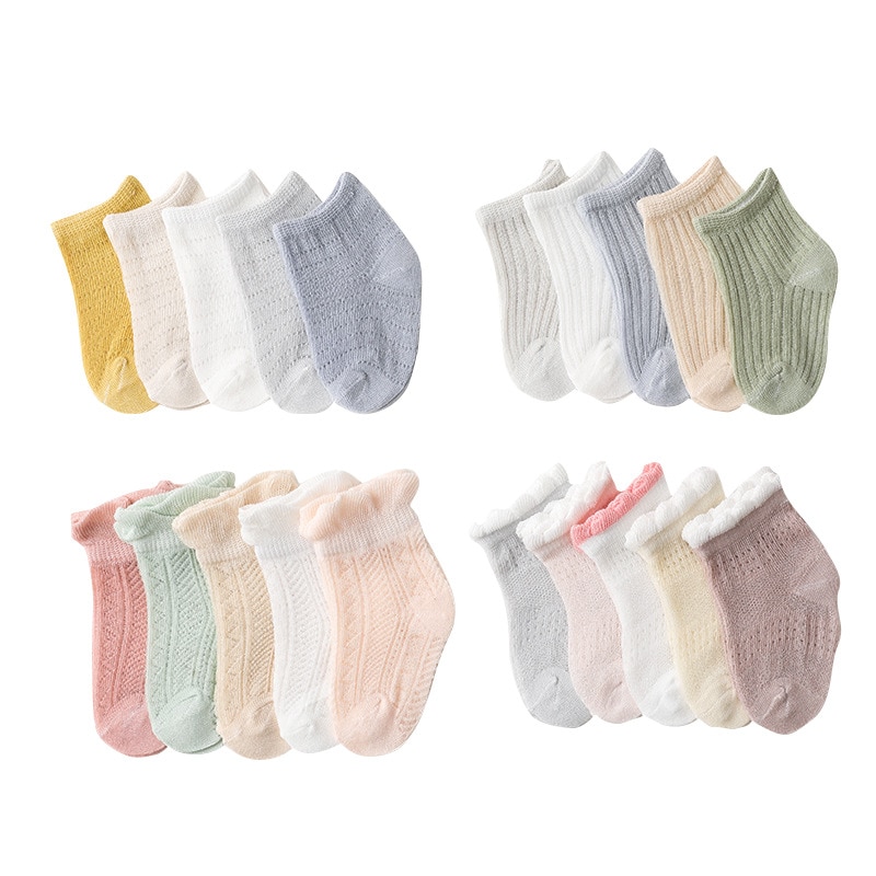 Newborn Baby Socks Boys Girls Summer Socks Kids 100% Cotton Breathable Thin Baby Boy Socks Mesh Infant Boat Sock 5 Pairs/set