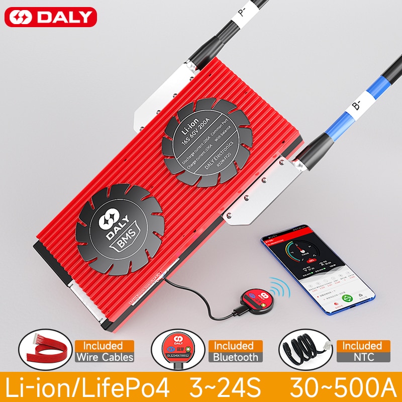 Daly Smart bms battery 18650 Li-ion lifepo4 4s 3s 12v 6s 7s 8s 24V 10s 12s 13s 14s 16s 20s 24s 36V 48V 30a 40a 120a 200a 300a