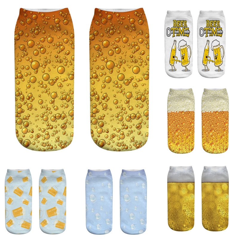 Beer Printed Cotton Women Socks Casual Funny Harajuku Low Ankle Socks for Unisex Creativity Compression Breathable Short Socks