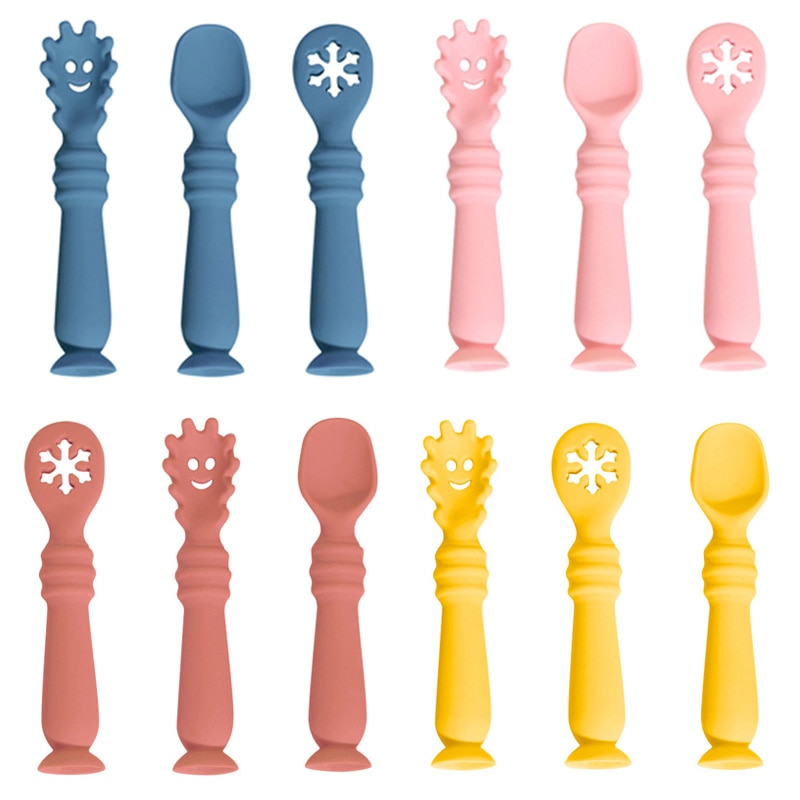 1 Pc Solid Color Baby Learning Spoons BPA Free Silicone Sticky Spoon Infant Safety Feeding Utensils Tableware Gift for Toddler