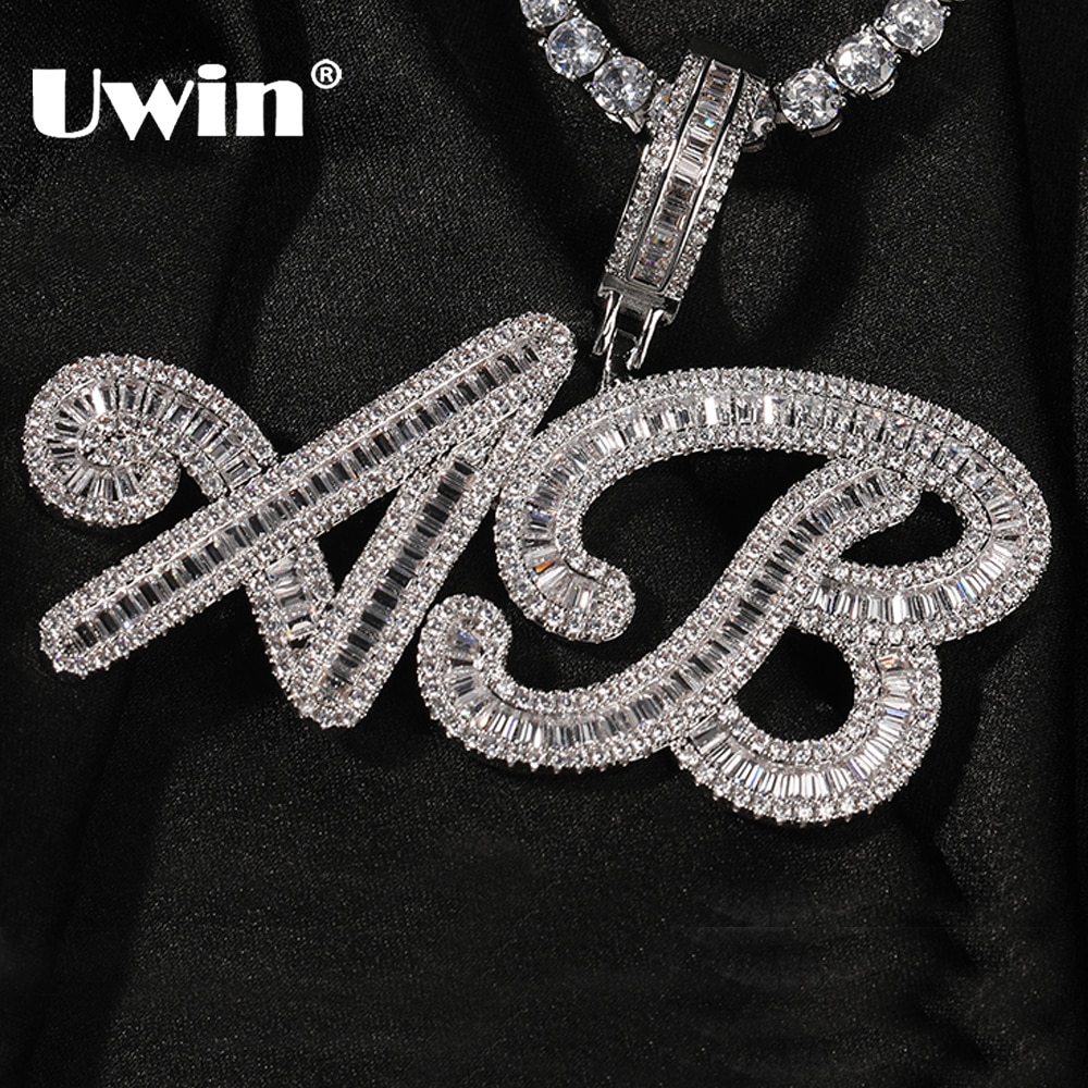 UWIN Custom Solid Baguettecz Name Necklace Rope Chain Clarity Bling Simulated Lab Diamonds Icy Rapper Pendant Hip Hop Jewelry
