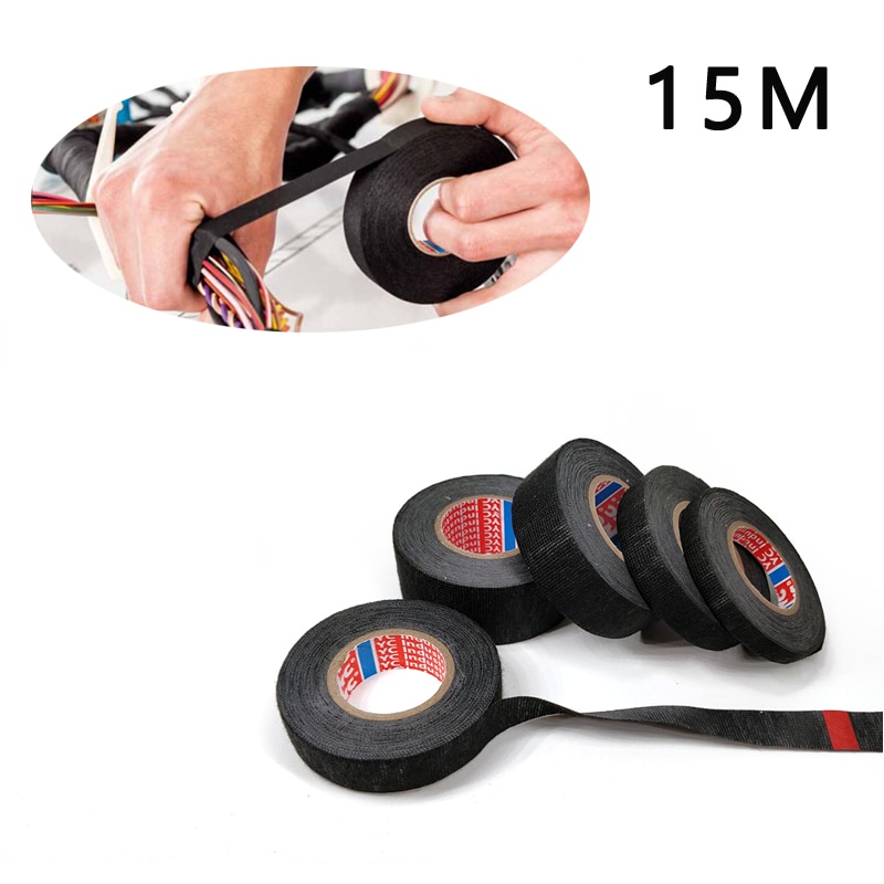 15M 9/15/19/25/32MM Heat-resistant Flame Retardan Fabric Tape For Automotive Cable Tape Harness Wiring Loom Electrical Heat Tape