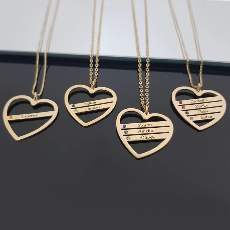 Customized 1-5 Names Birthstone Name Necklaces For Women Personalized Heart Nameplate Choker Necklaces Mama Wife Lover Gifts