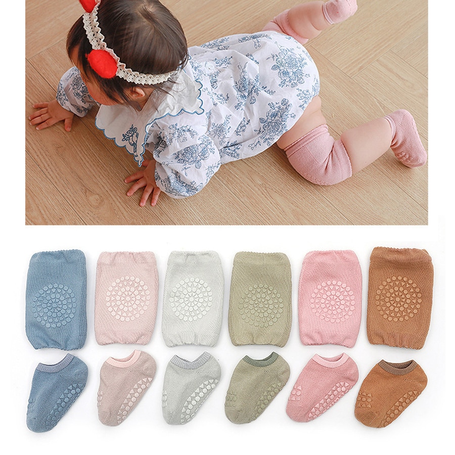 Elinfant Summer Baby Knee Pads Socks Set Solid Color Anti Slip Socks Kneecap Kid Crawling Safety Floor Socks Knee Protector