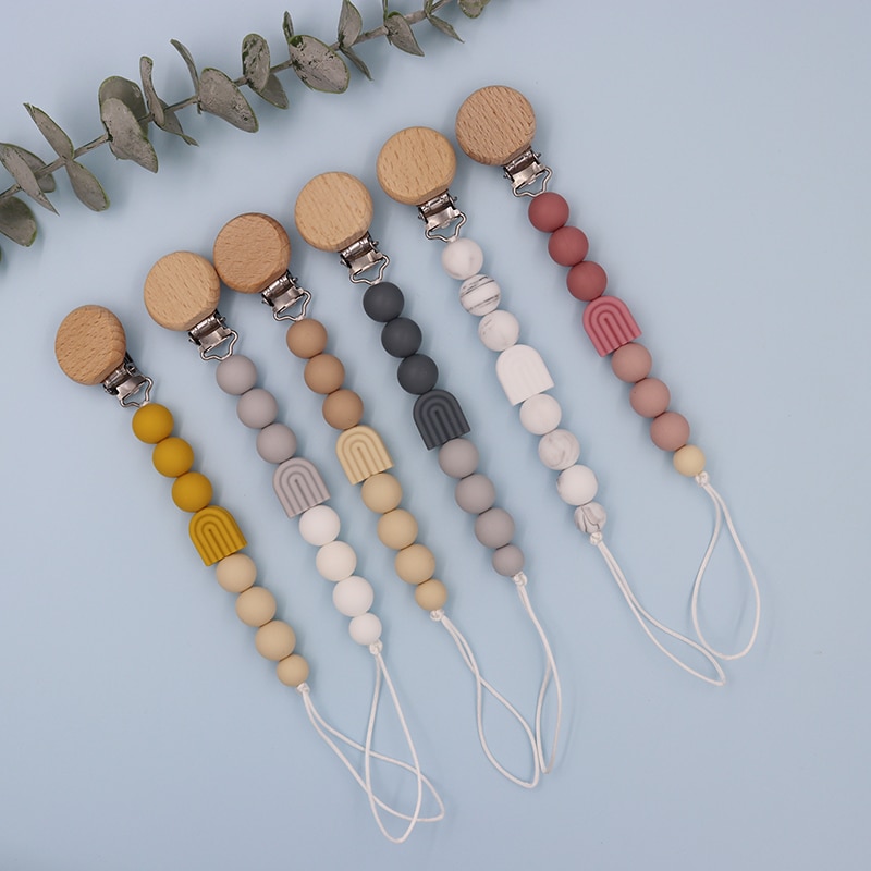 Dropshipping New arrival rainbow beads paci clip soother chain baby teether toy