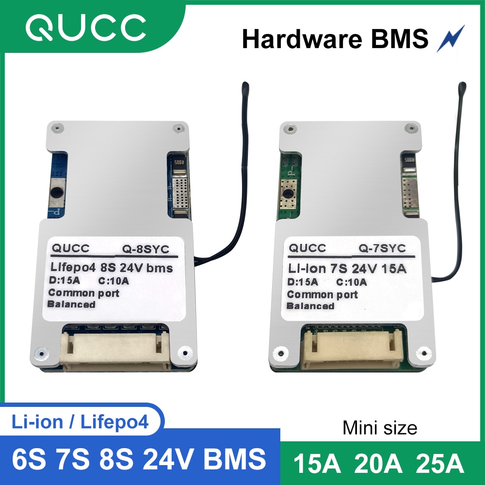 Qucc Lifepo4 Li ion 6S 7S 8S BMS 24V 22.2V15A 20A 25A Electric Tool Toy Solar Lamp 18650 Lithium Battery Bms With Balance