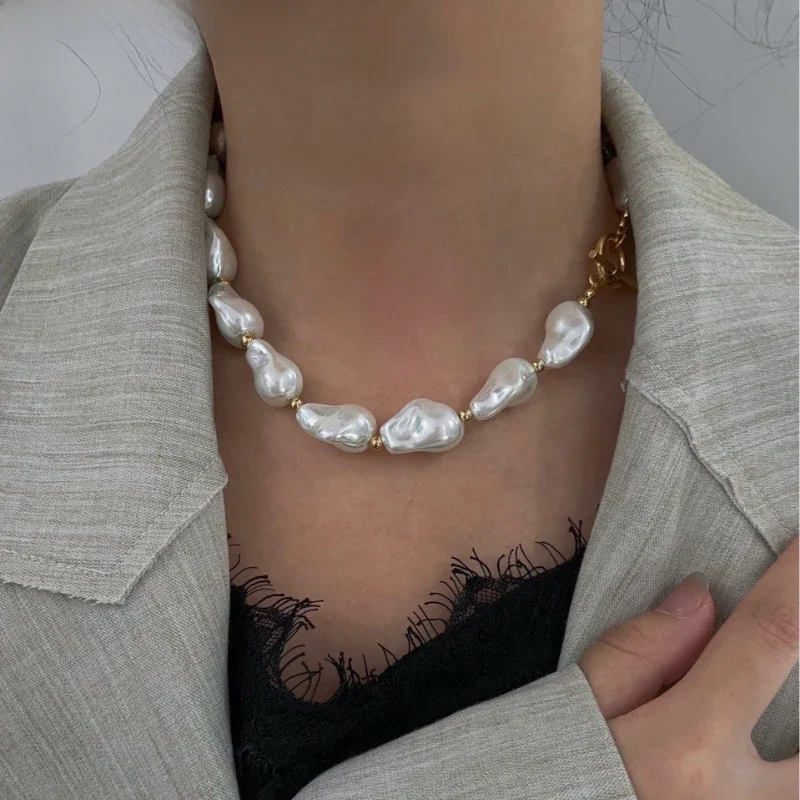 Bilandi Modern Jewelry Big Irregular Simulated Pearl Choker Necklace Pretty Design Vintage