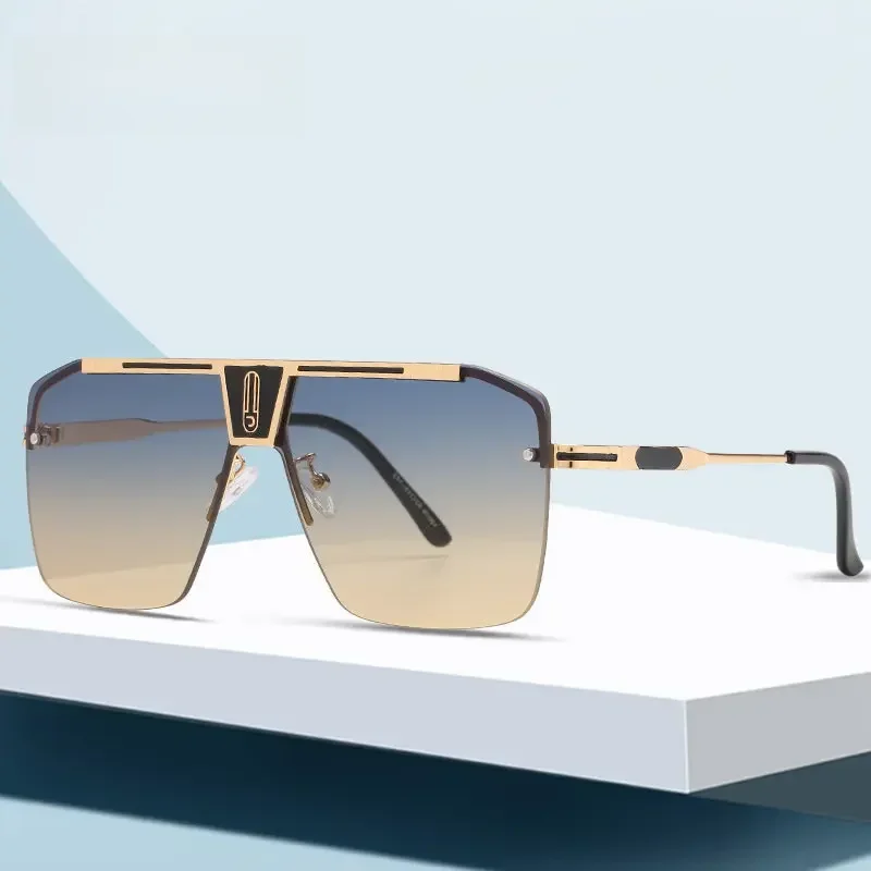 Gradient Square Sunglasses Men Women Trendy Vintage Brand Design Oversized Rimless Sun Glasses For