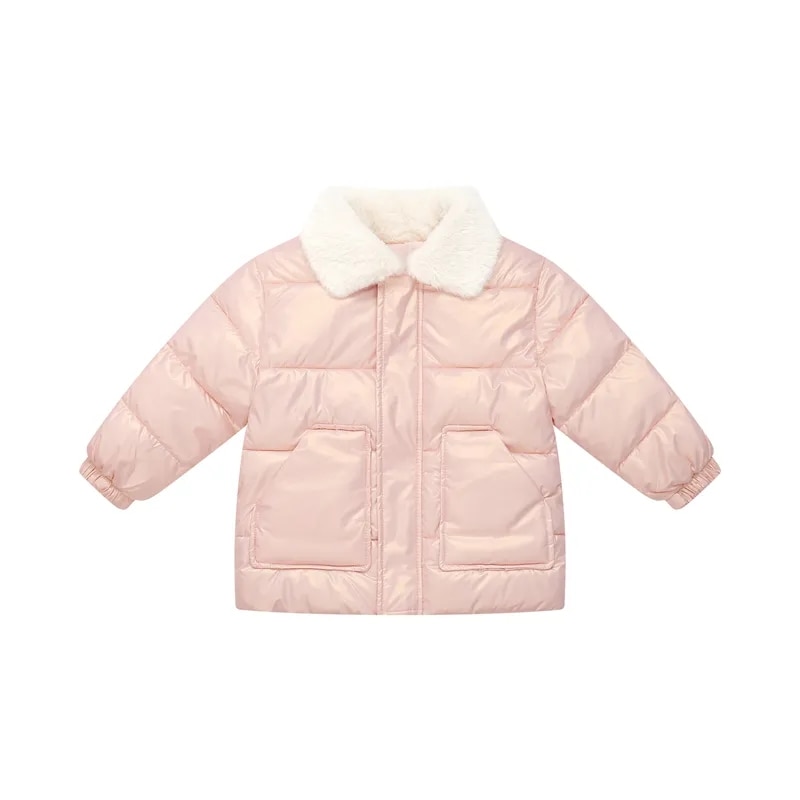 Children's cotton padded jacket new winter wear boys and Girls Hooded warm down jacket baby Fur collar bright face down jac