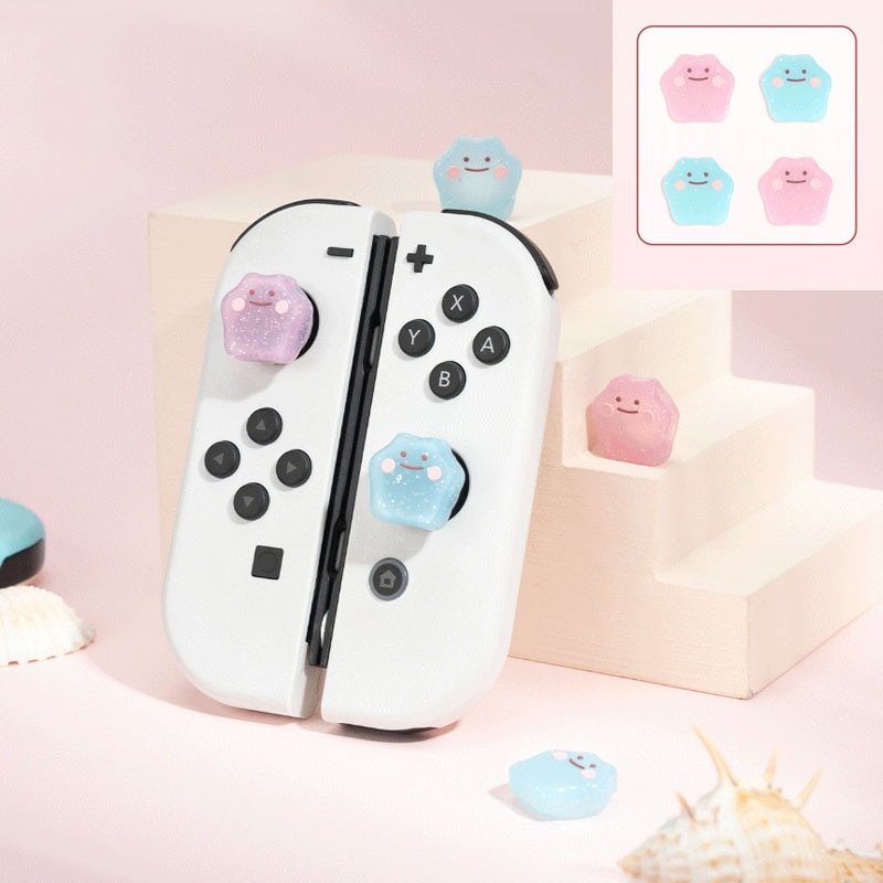 Transparent Glitter Silicone Thumb Stick Grip Cap Bling Soft Cover For Nintendo Switch Oled NS Lite Joycon Controller Thumbstick
