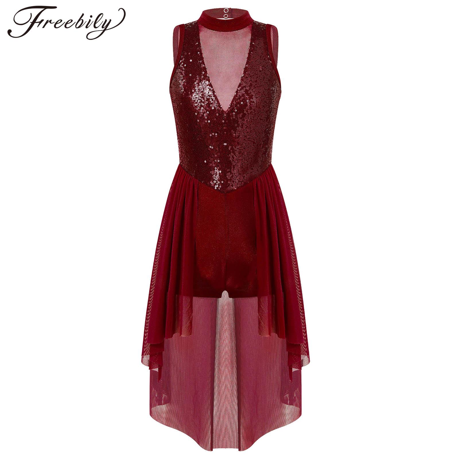 Teenage Girls Dance Dress Girls Sleeveless Shiny Sparkling Sequins Decor Dance Jumpsuit Kids Bodysuit for Stage Performance Wear